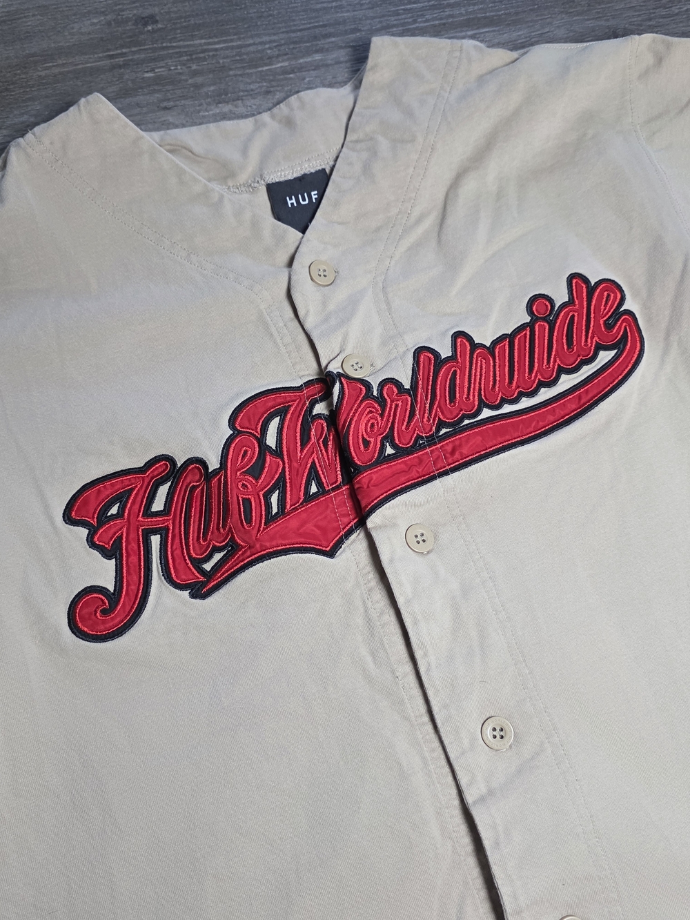 HUF Worldwide Menβs Baseball Button-Up 100% Cotton Jersey Sz Lg